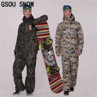 Модный теплый зимний водонепроницаемый мужской горнолыжный и сноубордический костюм GSOU SNOW